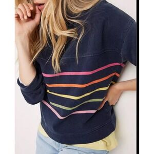 Fat Face‎ The Airlie Striped Quarter Zip Pullover Sweatshirt – Blue Cotton